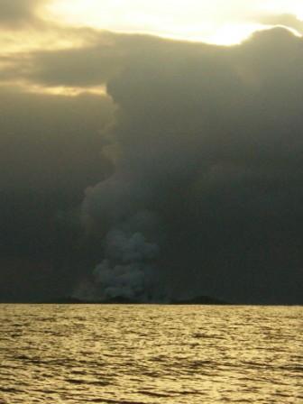 What started as a rumbling and a few bubbles quickly becomes a plume of smoke and something else appears along the horizon.